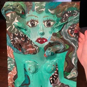 3D Medusa Art Canvas - Green and Brown